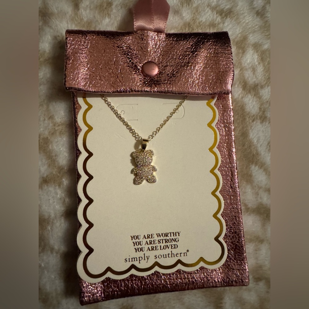 NWT Simply Southern Gold Bear Necklace w/Diamond Accents